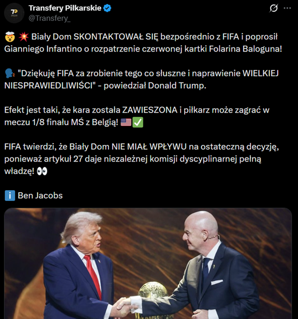 HIT! Dlatego FIFA ANULOWAŁA zawieszenie piłkarza z USA na mecz z Belgią xD